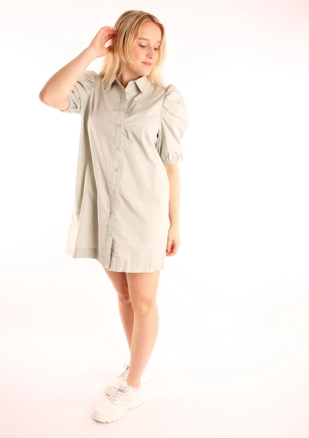 LOVEDRUNKY Blousejurk groen met pofmouwen