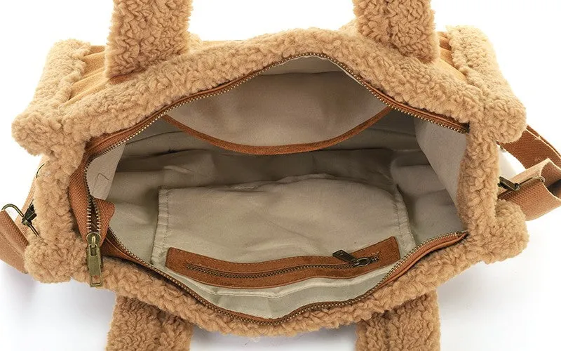 Amiek Lech shopper camel teddy met rits 49 cm