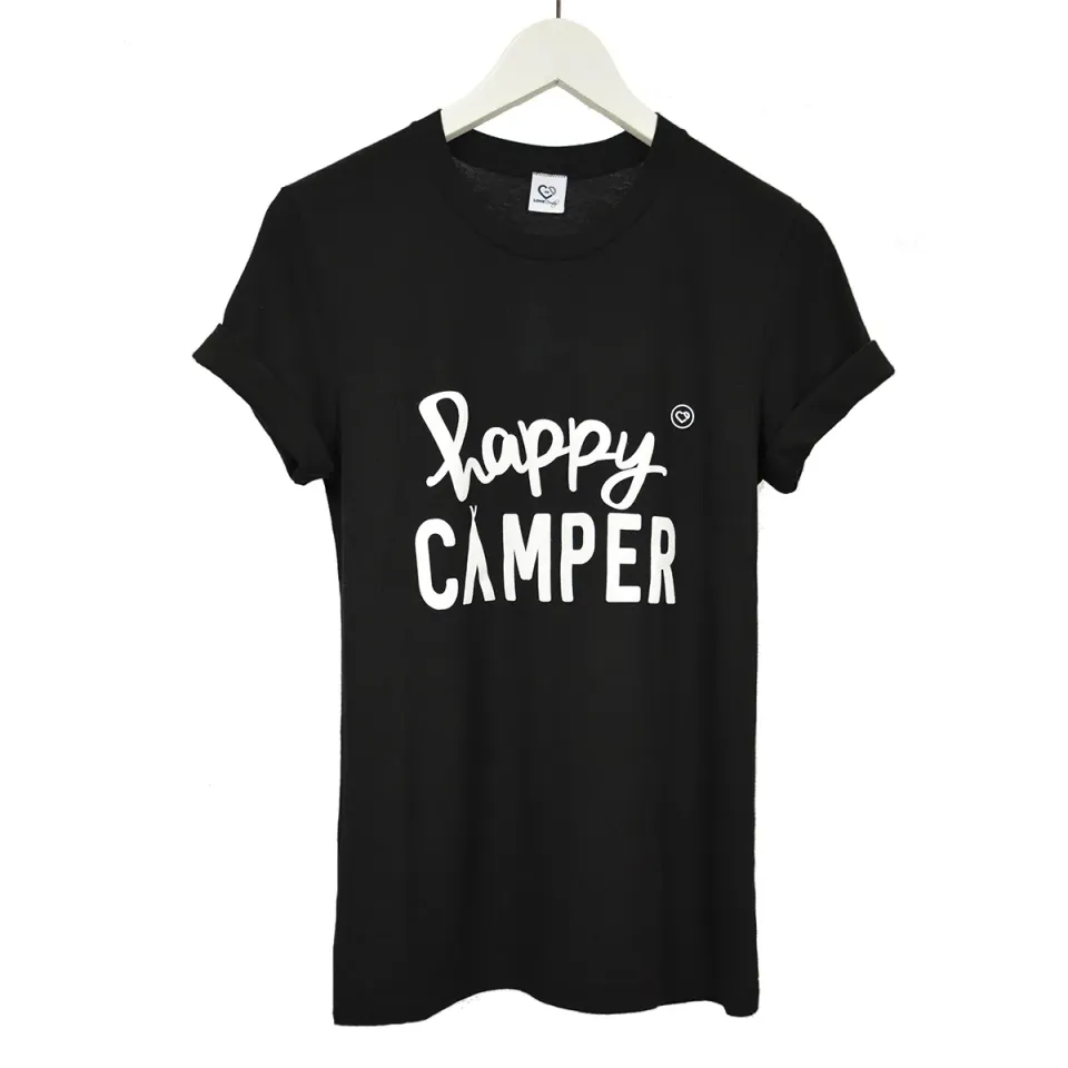LOVEDRUNKY Happy Camper T-shirt zwart – losse pasvorm