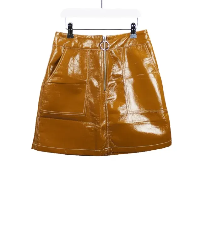 LOVEDRUNKY Leatherlook Rok rok shiny camel glans