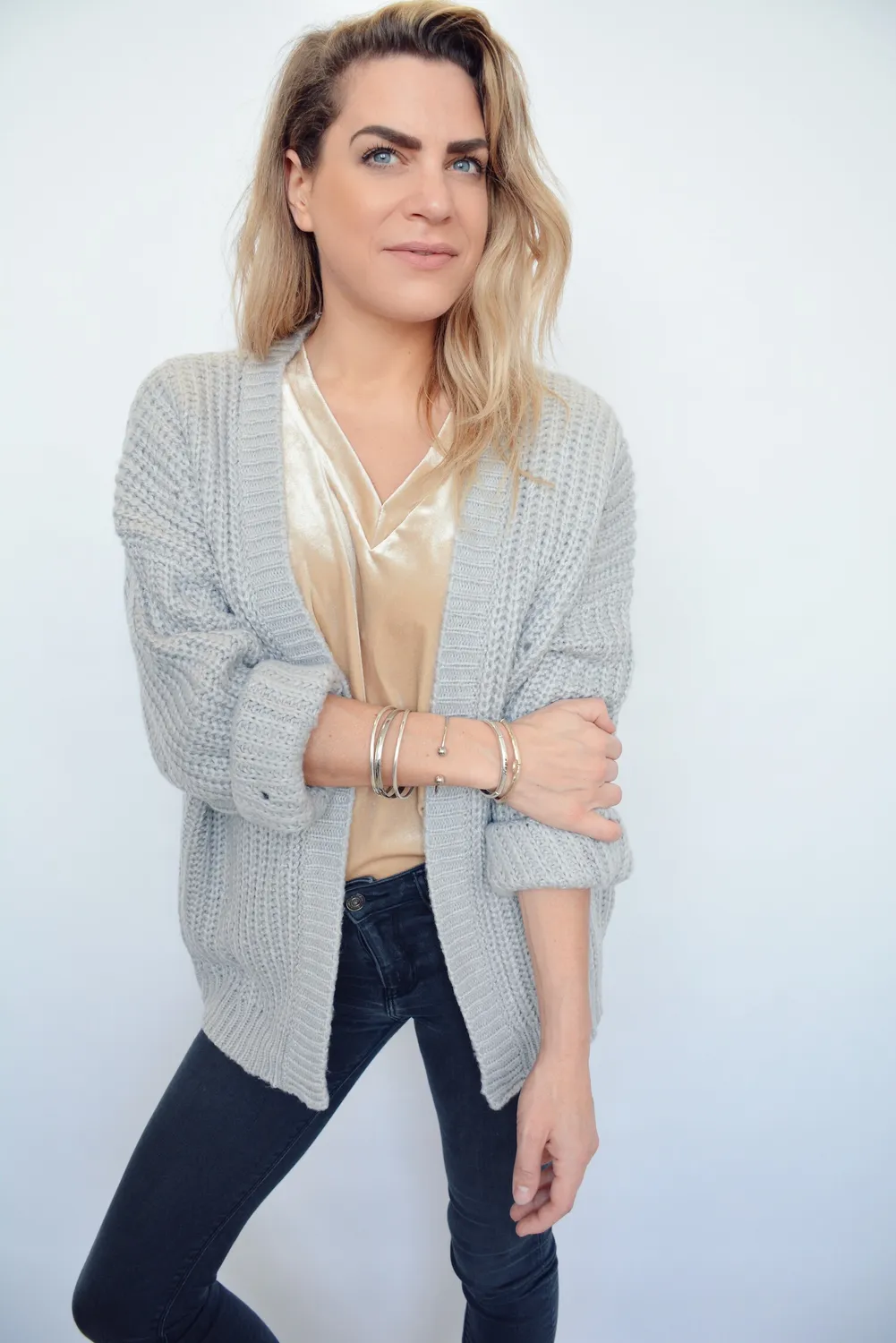 LOVEDRUNKY Knit Cardigan grijs kort gebreid vest 65cm