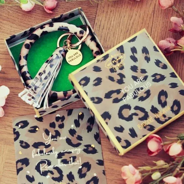 Amiek You Are Fabulous sleutelhanger panterprint vegan leer