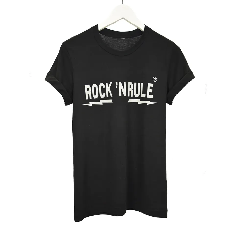 LOVEDRUNKY Rock 'n Rule T-shirt Zwart Opgerolde Mouw