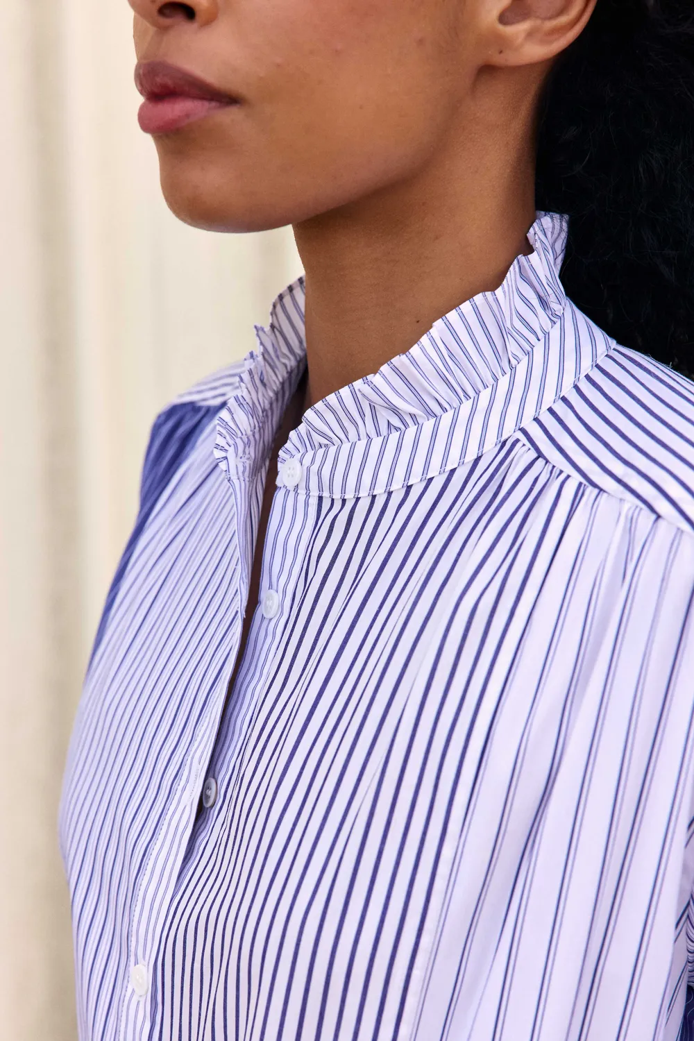 La Petite Etoile Boliane blouse strepen ecru blauw