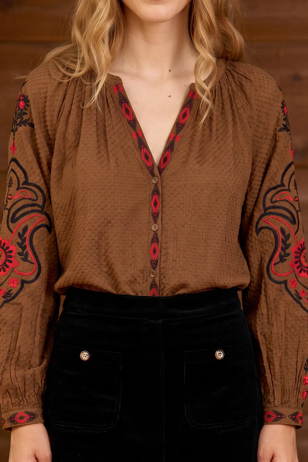 La Petite Etoile Barly blouse noisette borduursel