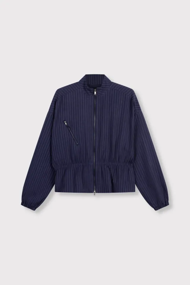 Amiek Elysia Balloon Sleeve Top navy krijtstreep