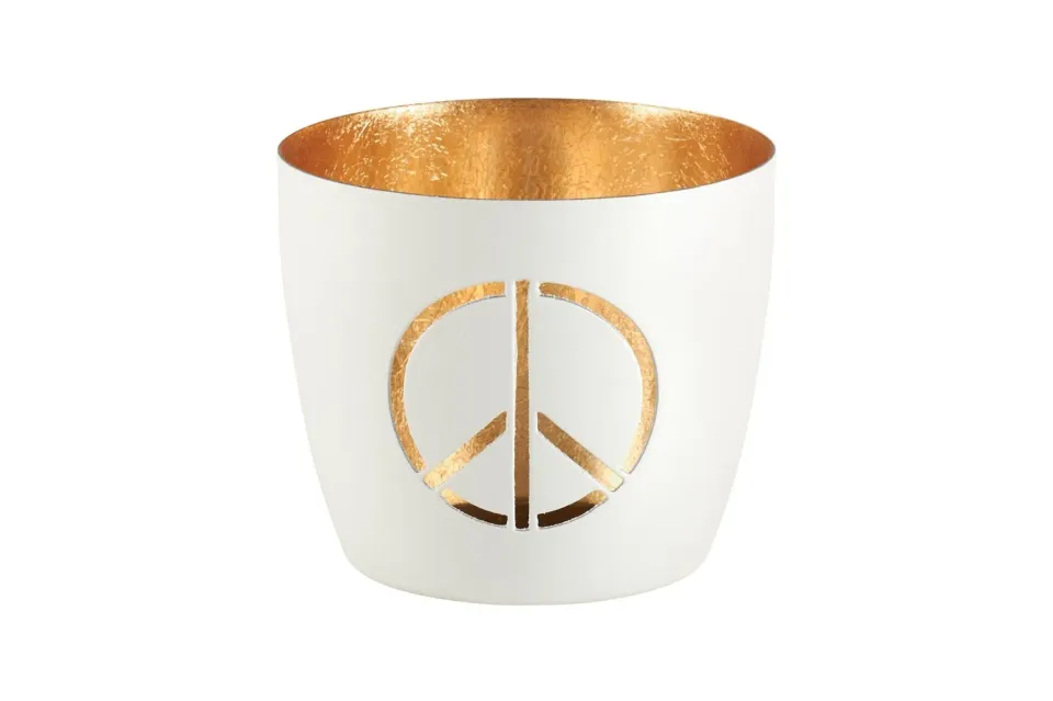 Amiek Peace waxinelichthouder wit ijzer 8,5 cm