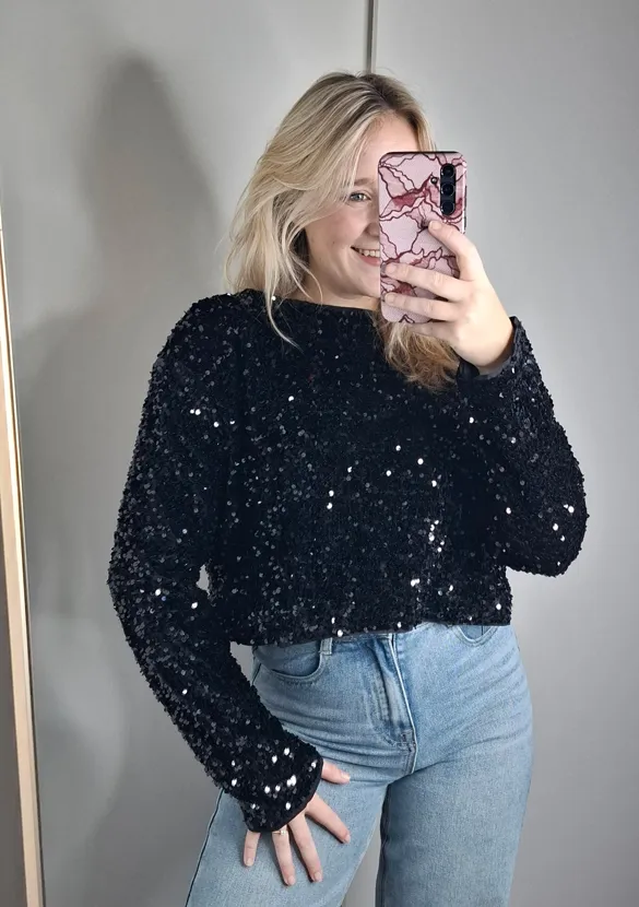 LOVEDRUNKY Strikjes Glitter top zwart gevoerd