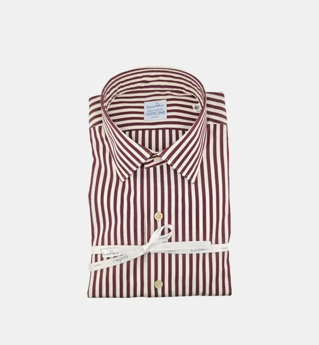 Officine Napoli Pisano 127 overhemd wit bordeaux katoen