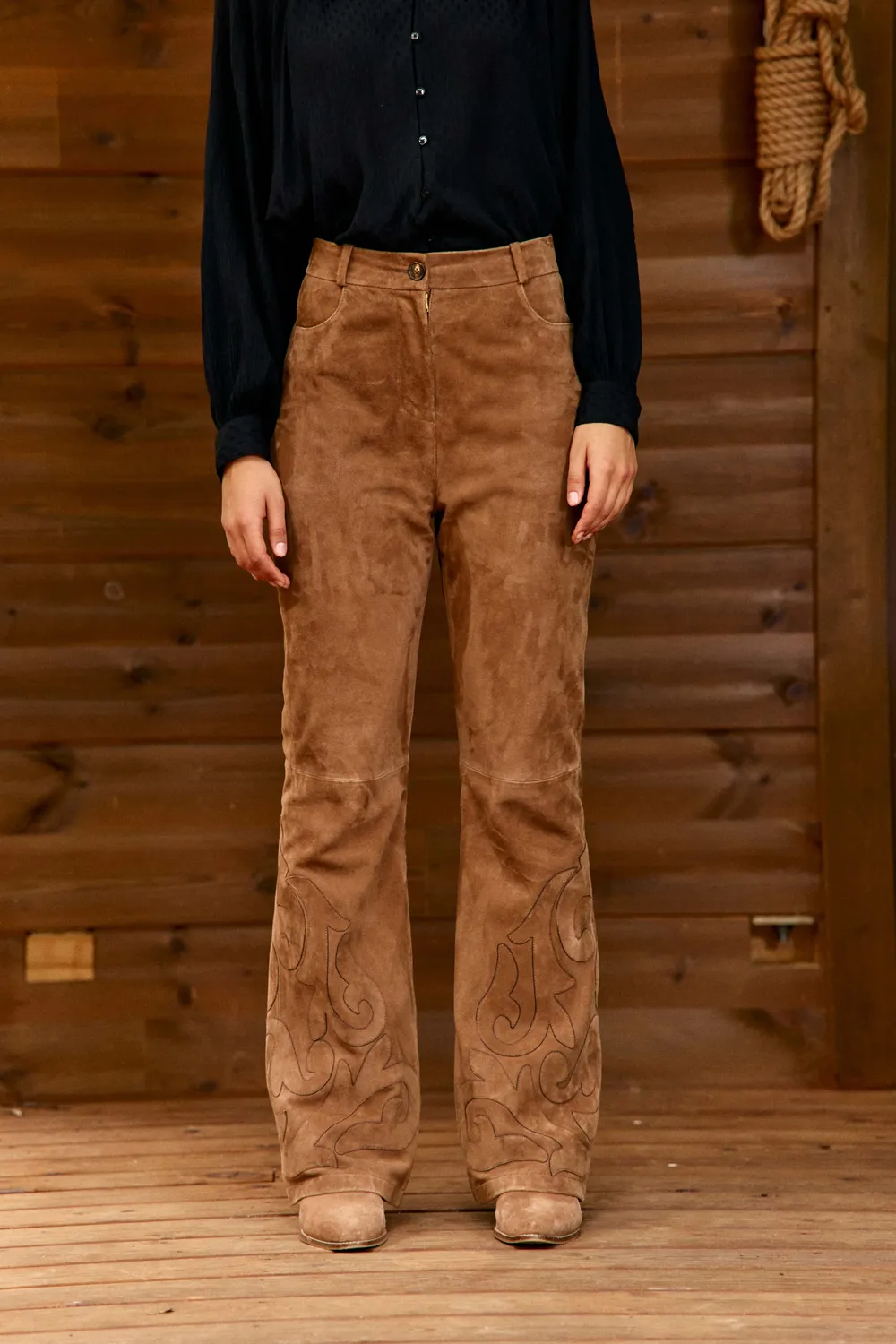 La Petite Etoile Farey broek camel leer flare