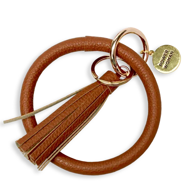 Amiek Power Woman sleutelhanger bruin vegan leer polsband