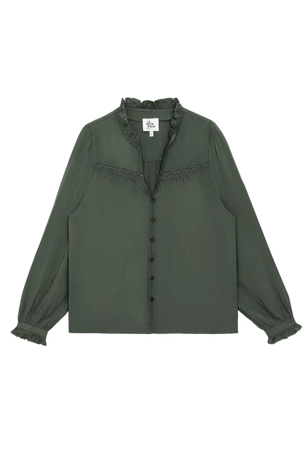 La Petite Etoile Bowen blouse kaki borduursel recht