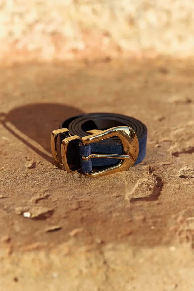 La Petite Etoile Anais riem marine leer gouden gesp