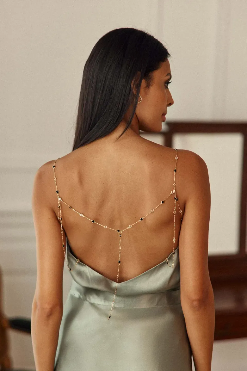 La Petite Etoile Dara top amandelgroen gouden ketting