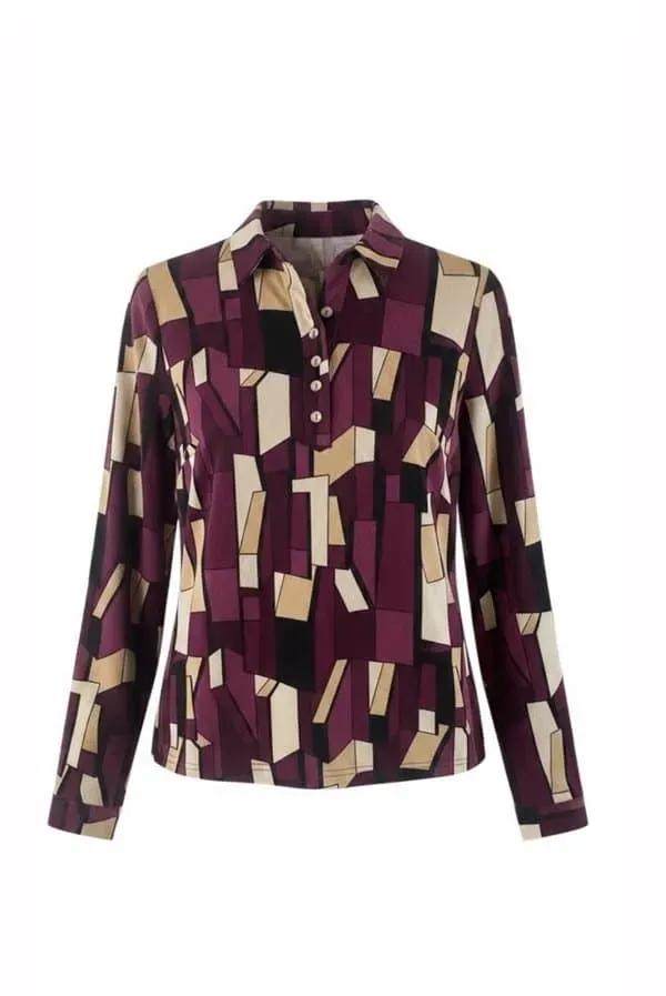 Sensia Avlakken poloshirt burgundy lange mouw