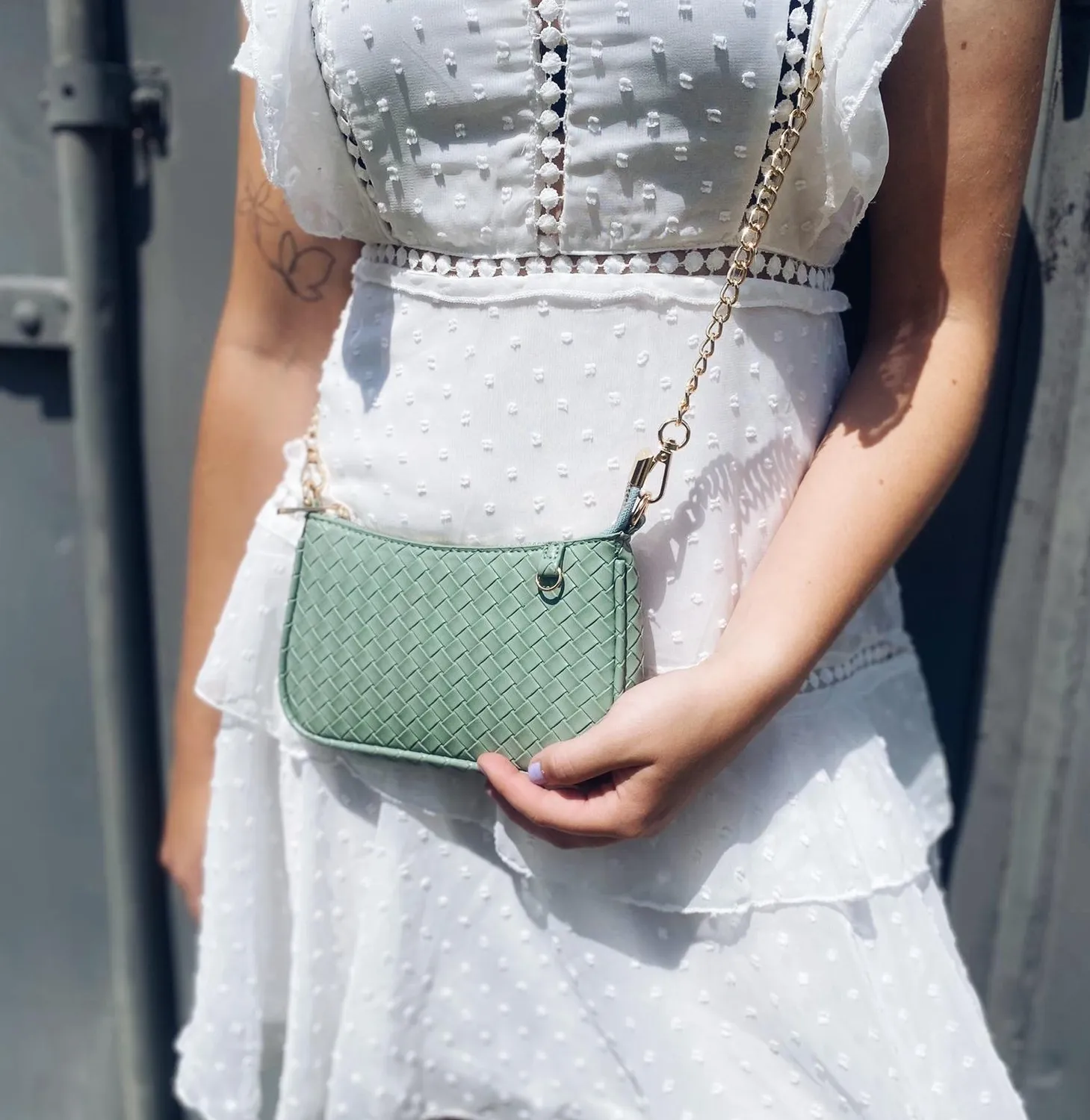 LOVEDRUNKY Braided crossbody tas Mintgroen klein