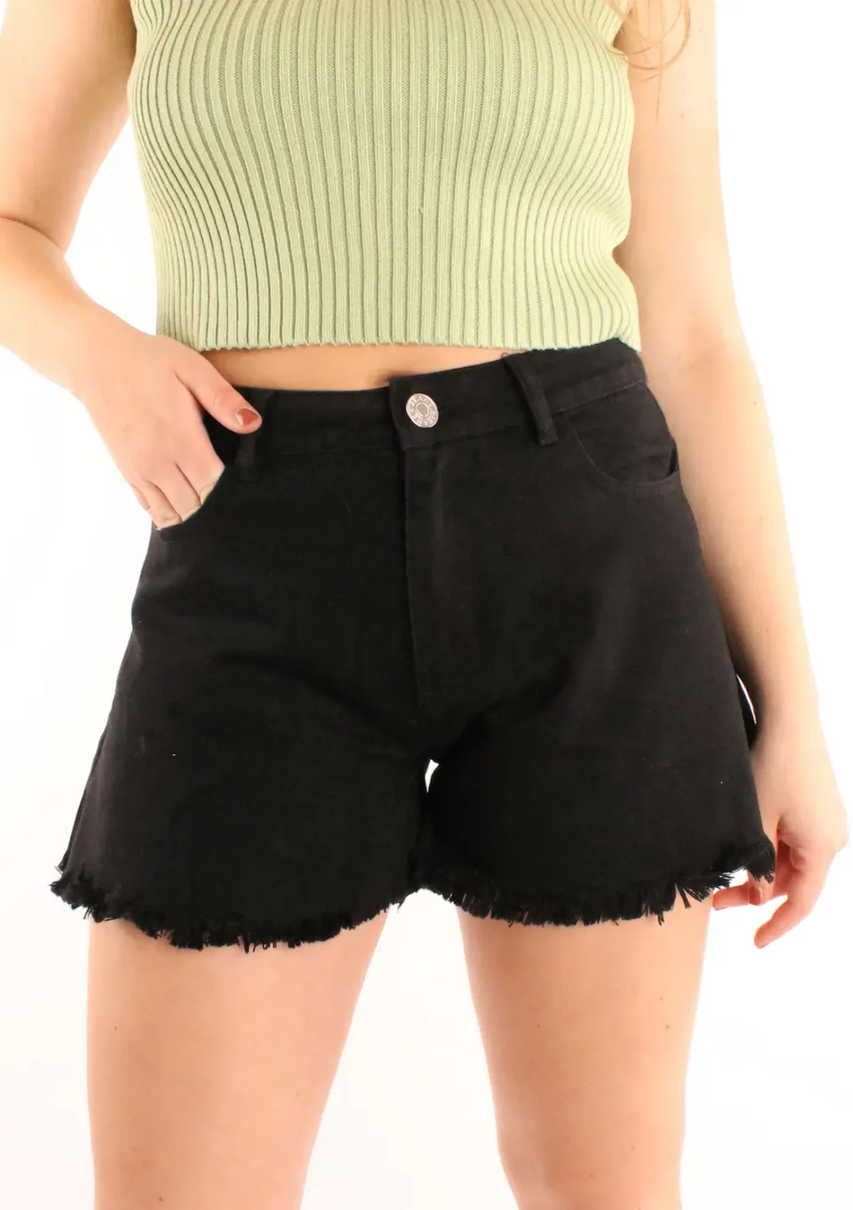 LOVEDRUNKY Short Flared short zwart middelhoog raw edge