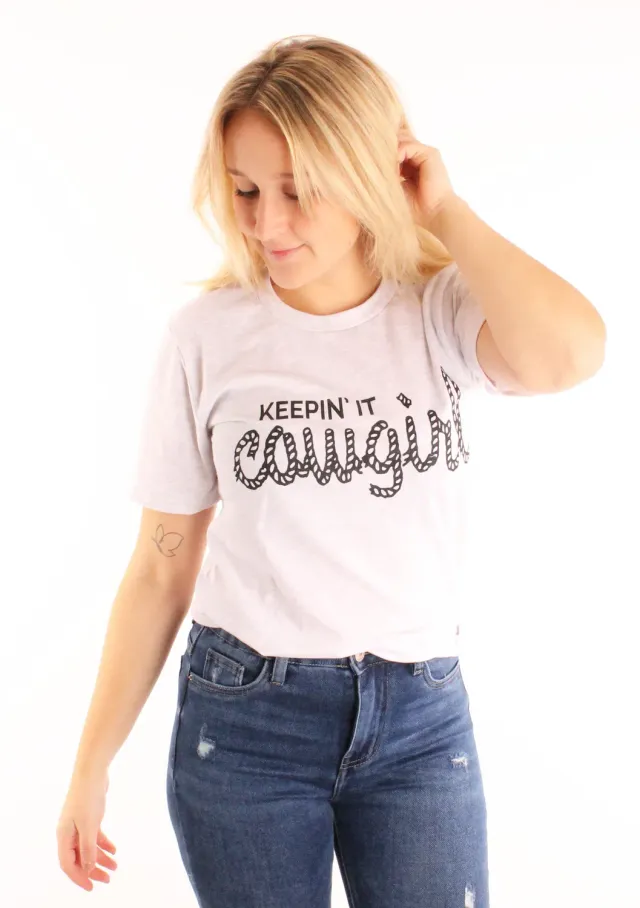 LOVEDRUNKY Keepin it Cowgirl T-shirt grijs melange stoer