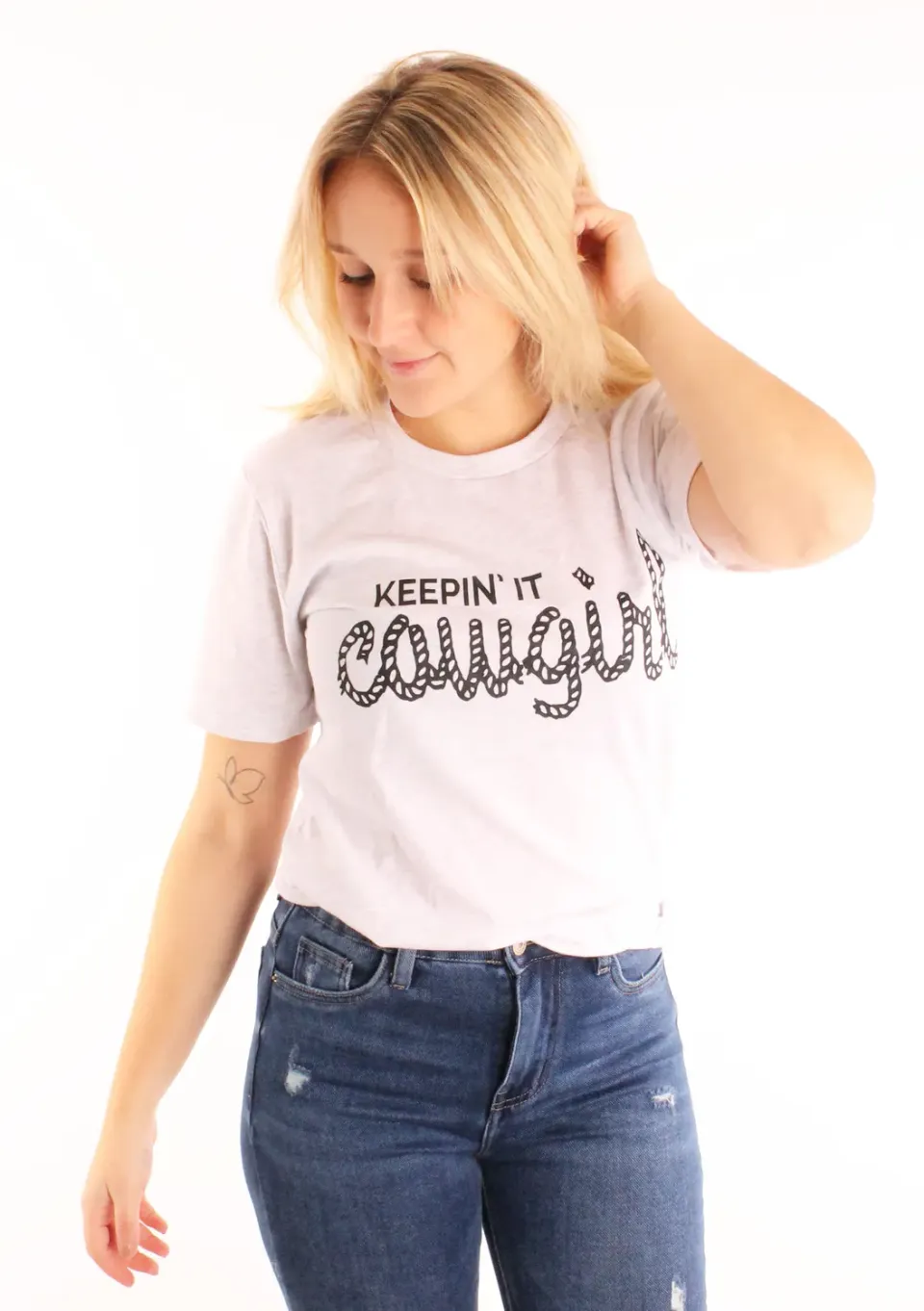LOVEDRUNKY Keepin it Cowgirl T-shirt grijs melange stoer