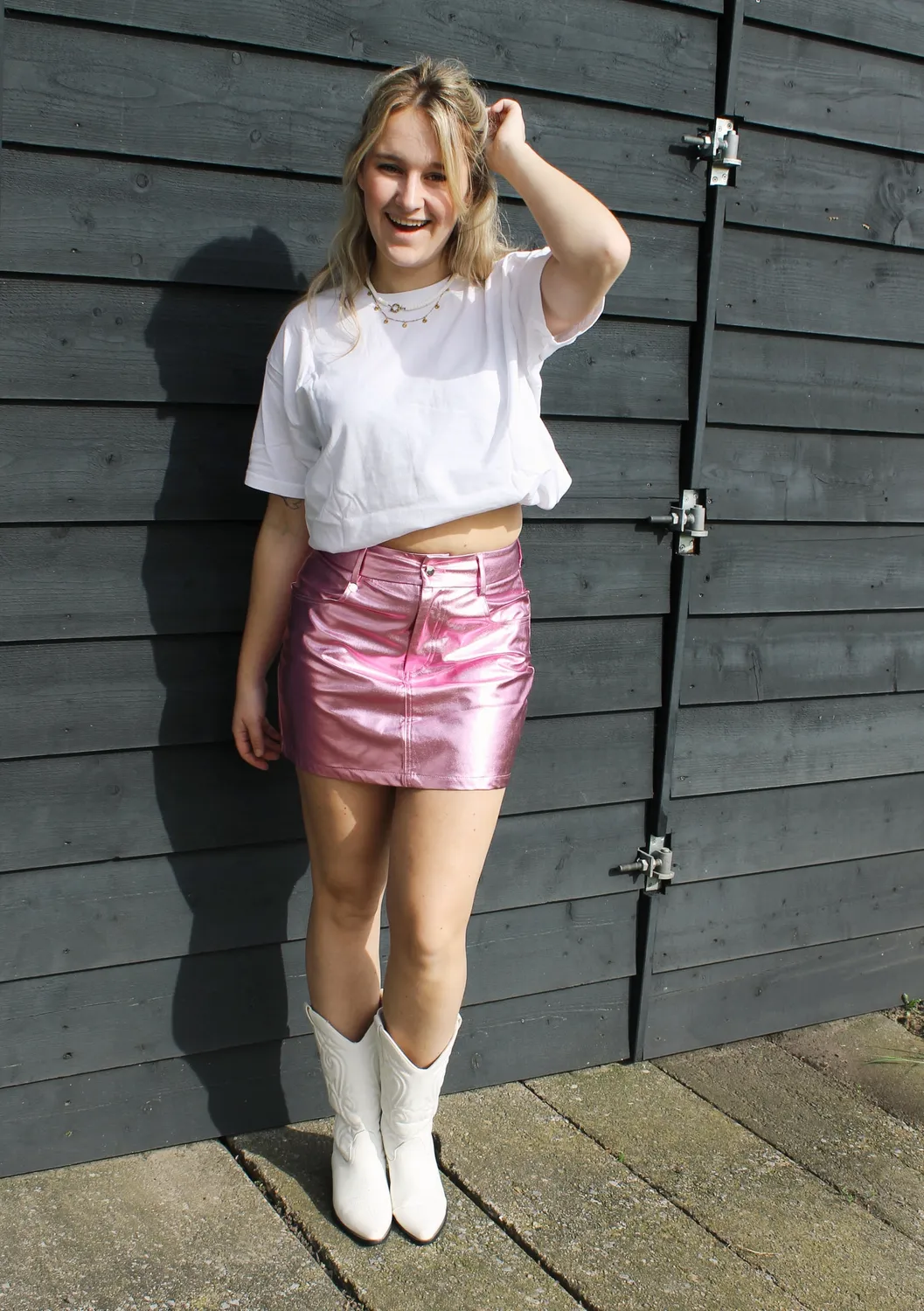 LOVEDRUNKY Metallic rok pink hoge taille