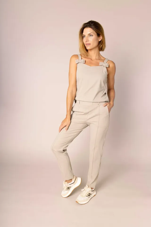 Laboutiek Amie Top taupe v-hals strikbandjes