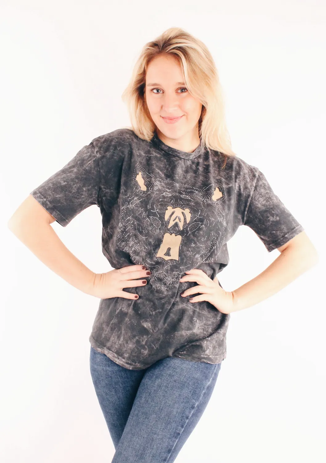 Lovedrunky Tijger t-shirt donkergrijs studs