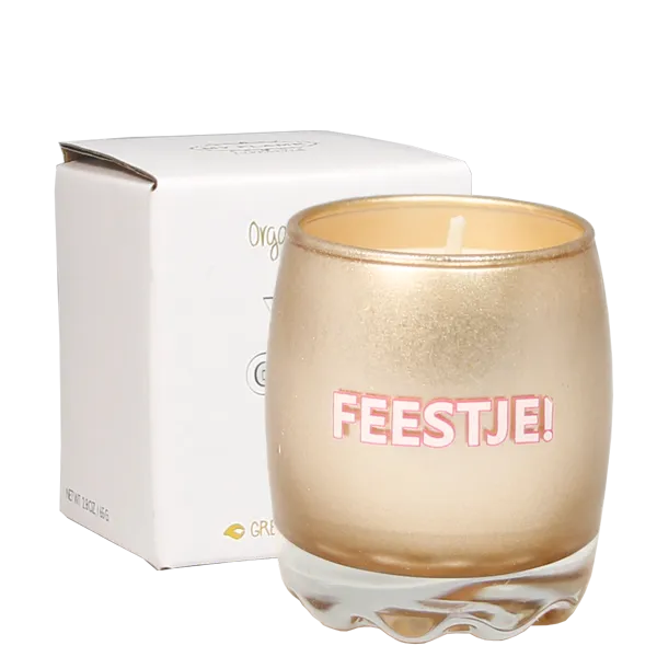 Amiek Feestje! geurkaars Silky Tonka lichtroze sojawas