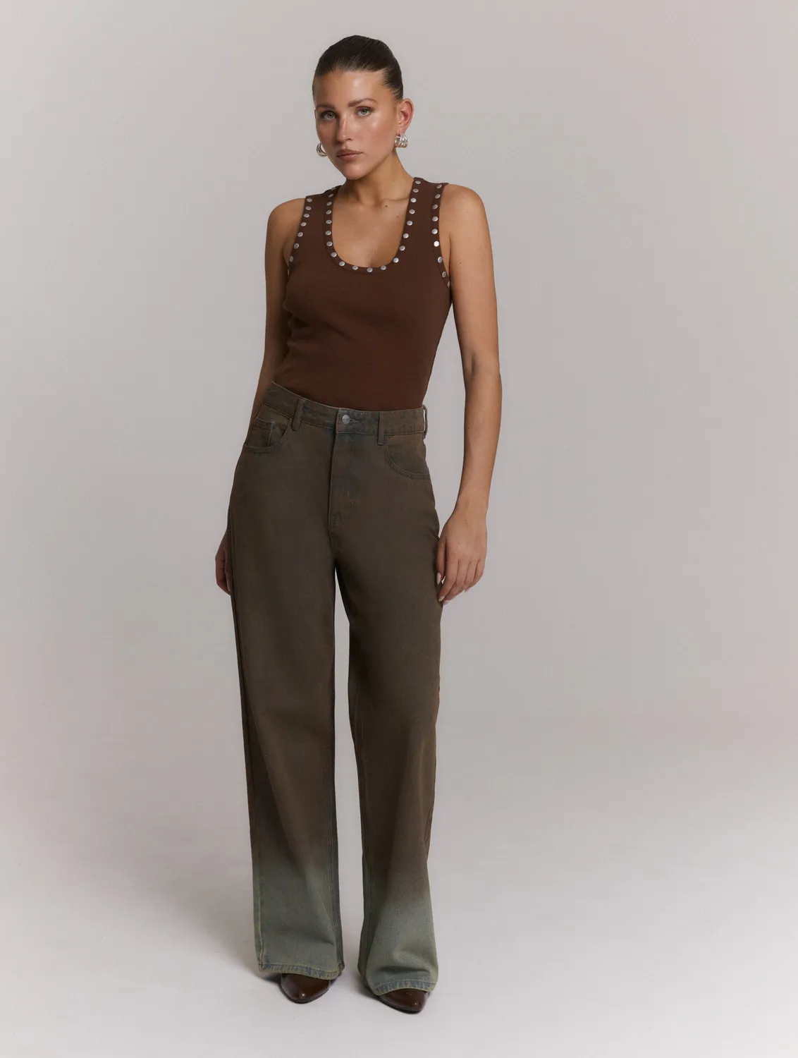 Amiek Bente gebreide top chocobruin geribd