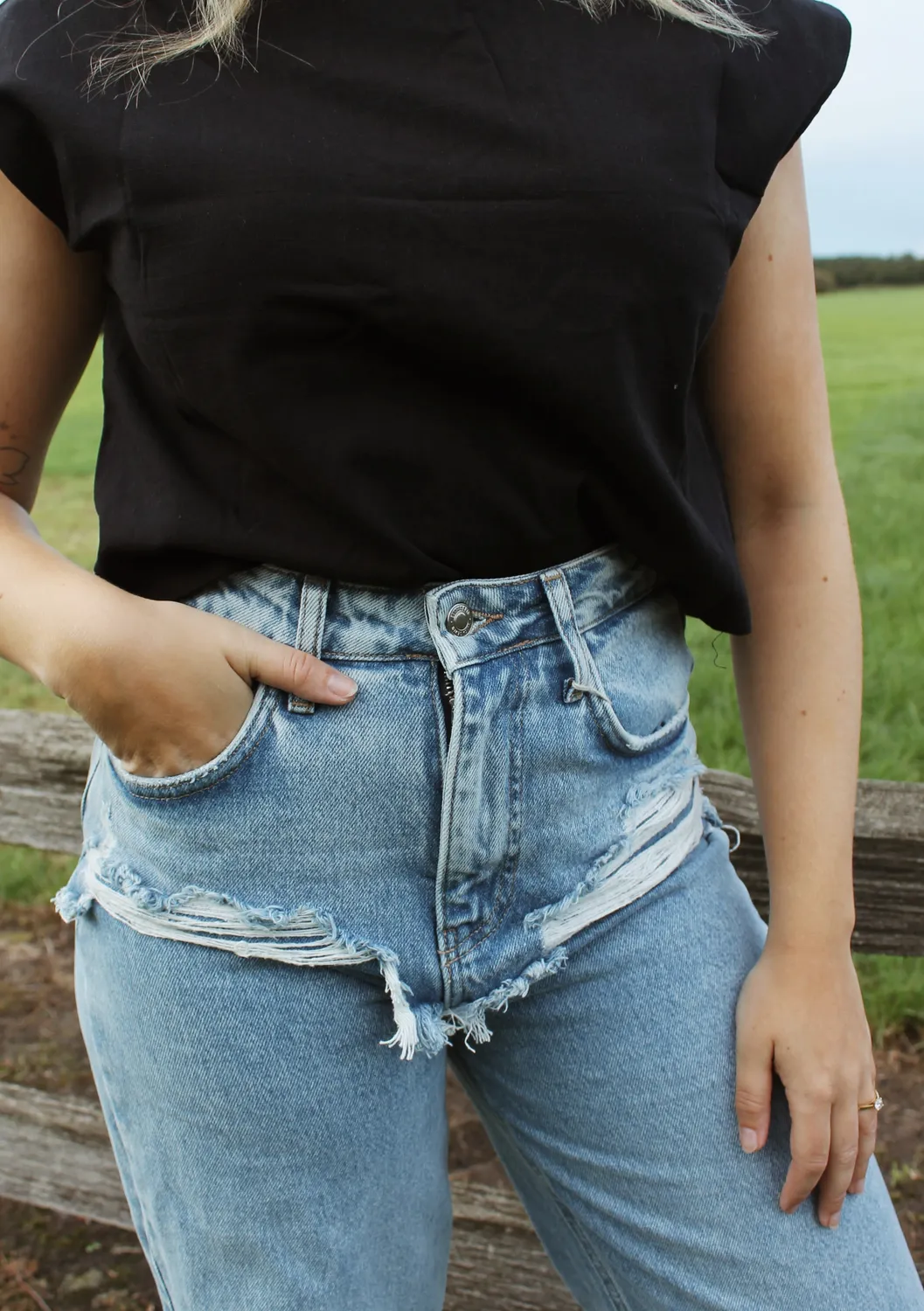 LOVEDRUNKY Damaged Wide Leg jeans blauw high waist