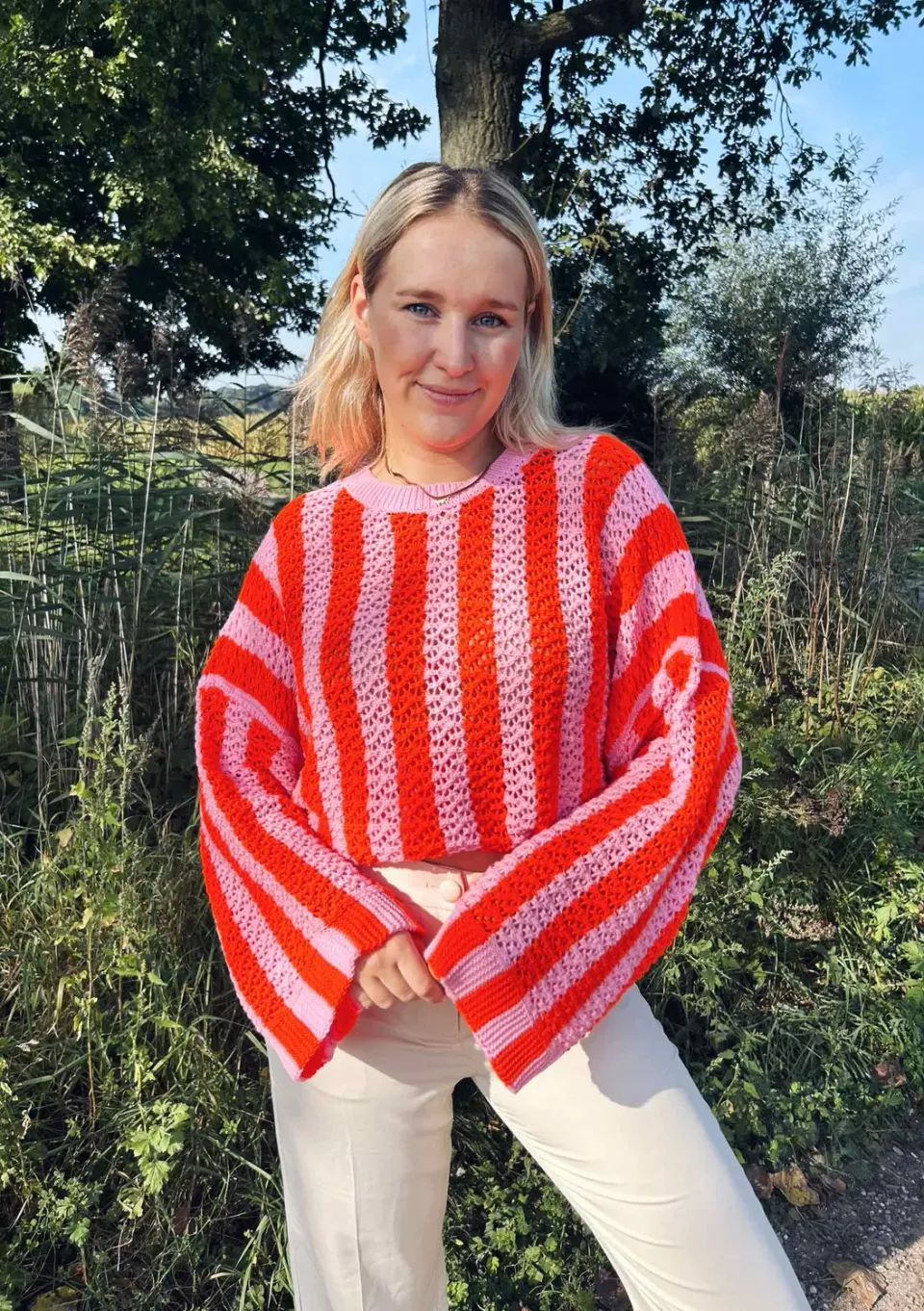 LOVEDRUNKY Knitted Gestreept trui Roze-Rood one size
