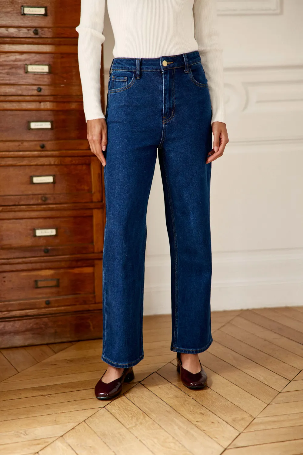 La Petite Etoile Pia rechte jeans wash blauw borduursel