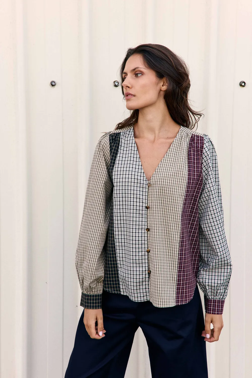 La Petite Etoile Baila blouse kaki patchwork ruit