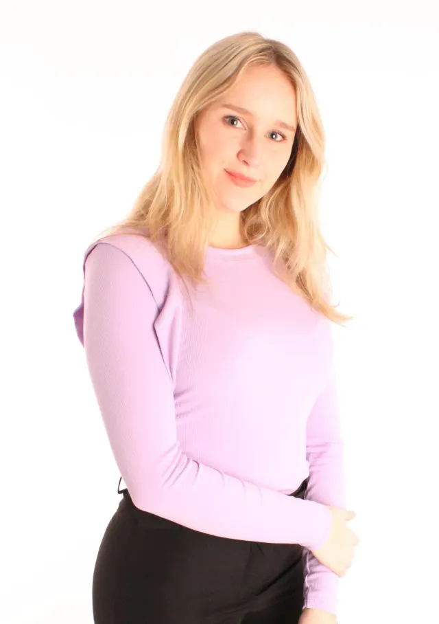 LOVEDRUNKY Ruffle Shoulder top lila one size rib stretch