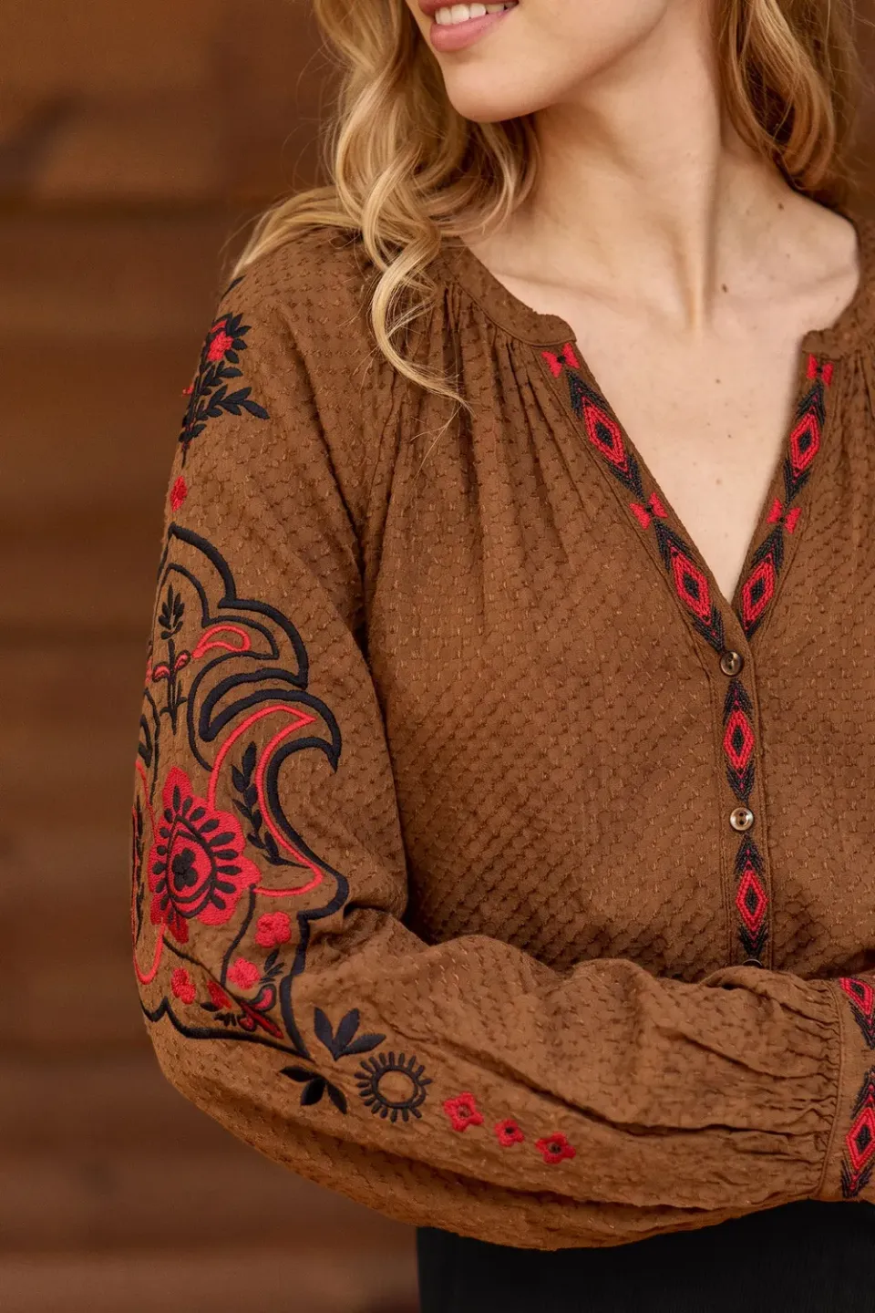 La Petite Etoile Barly blouse noisette borduursel