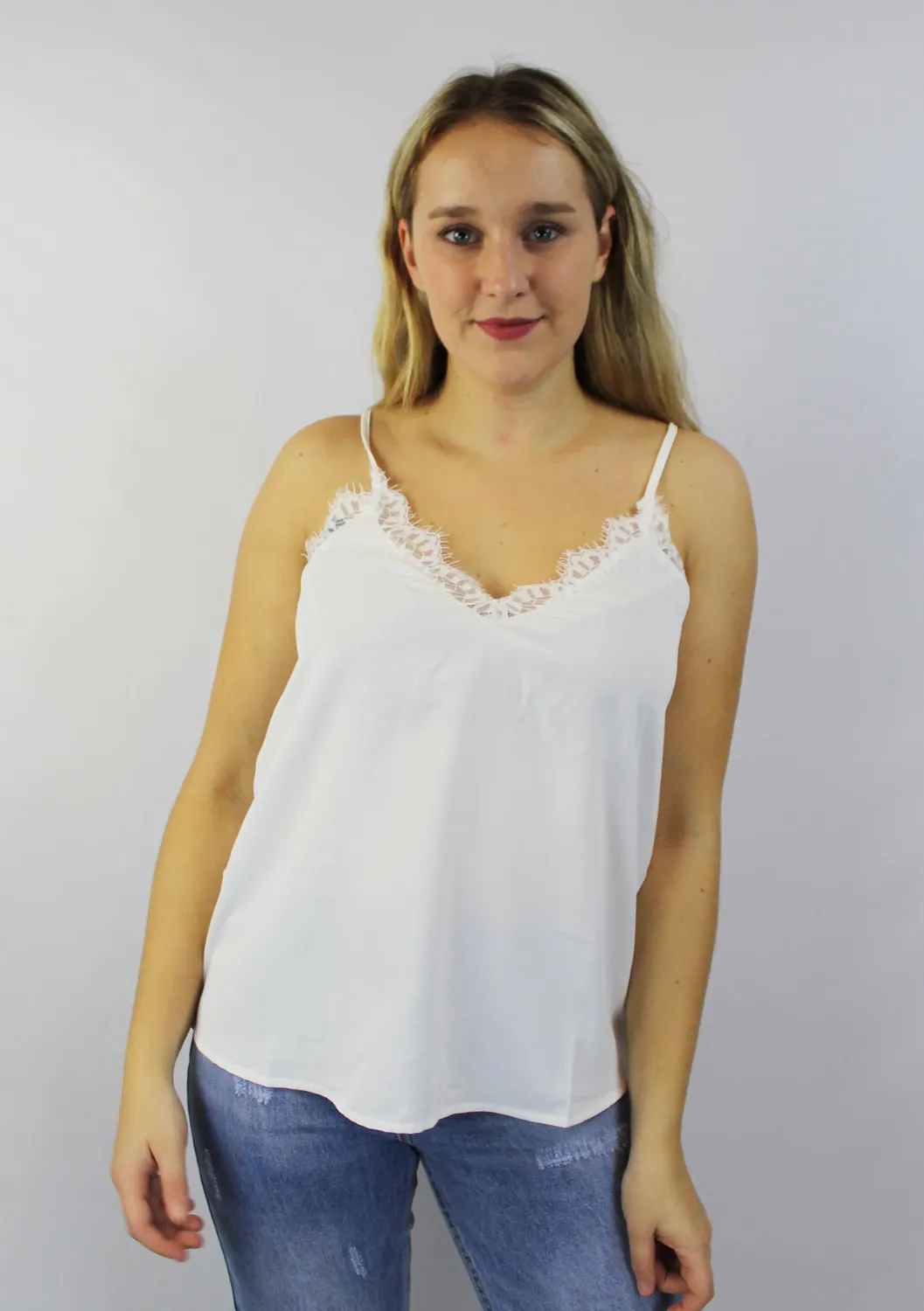 LOVEDRUNKY Kant Singlet Wit Verstelbare Bandjes