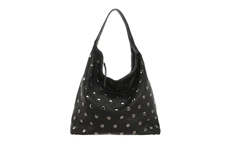 Amiek Veneto schoudertas zwart studs 45 cm