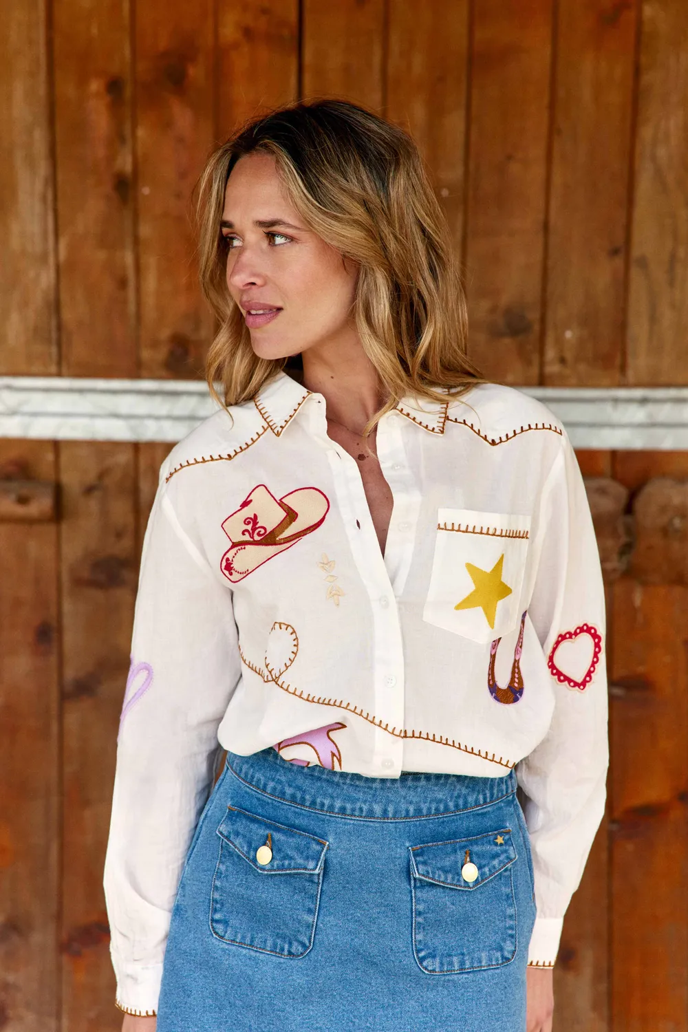 La Petite Etoile Clotaire blouse ecru borduursel lange mouw