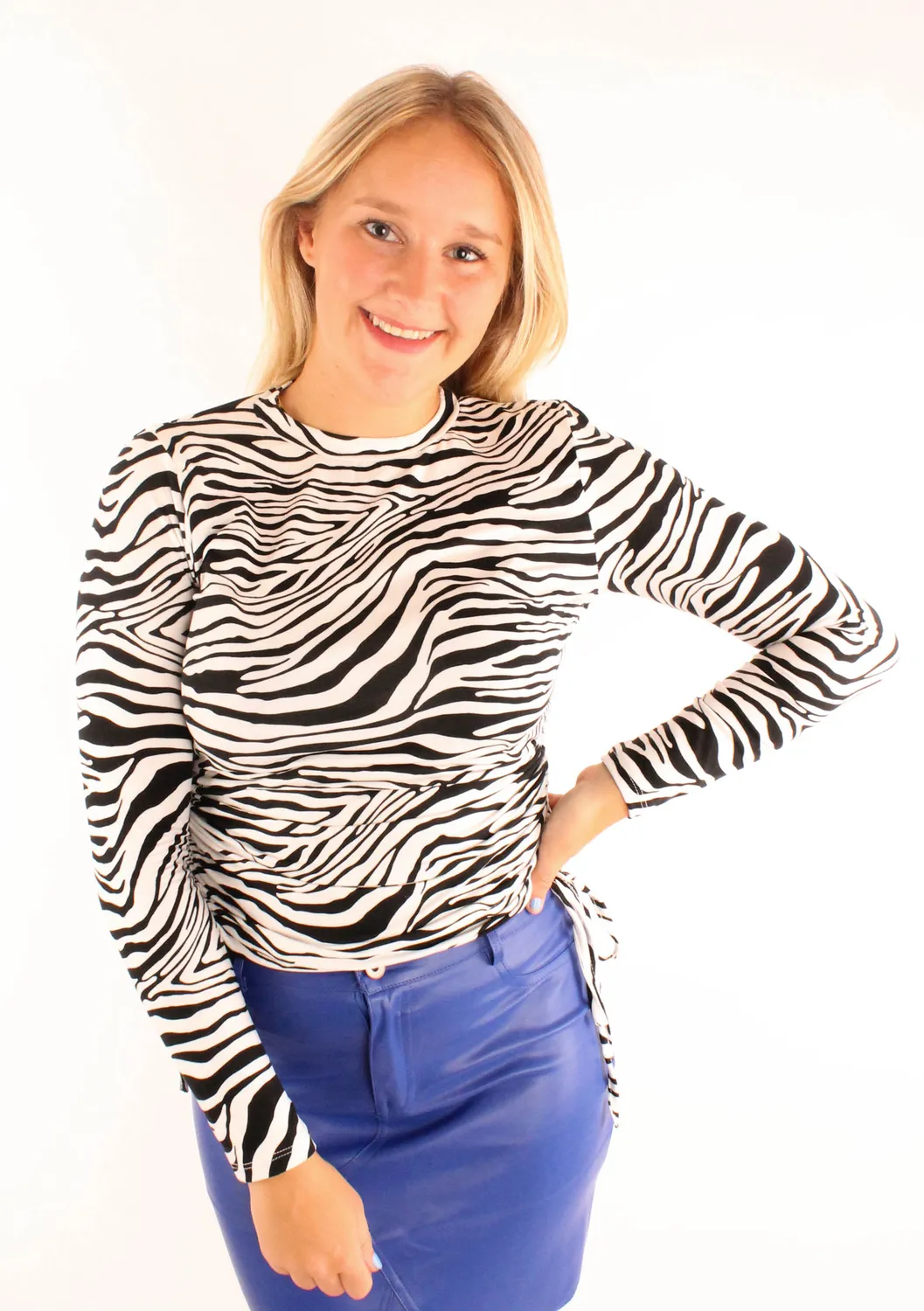 LOVEDRUNKY Zebra top zwart wit lange mouw stretch