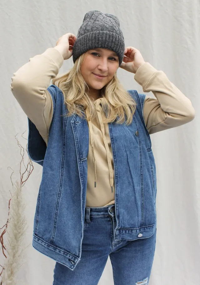 LOVEDRUNKY Biker gilet Denim blauw met ceintuur