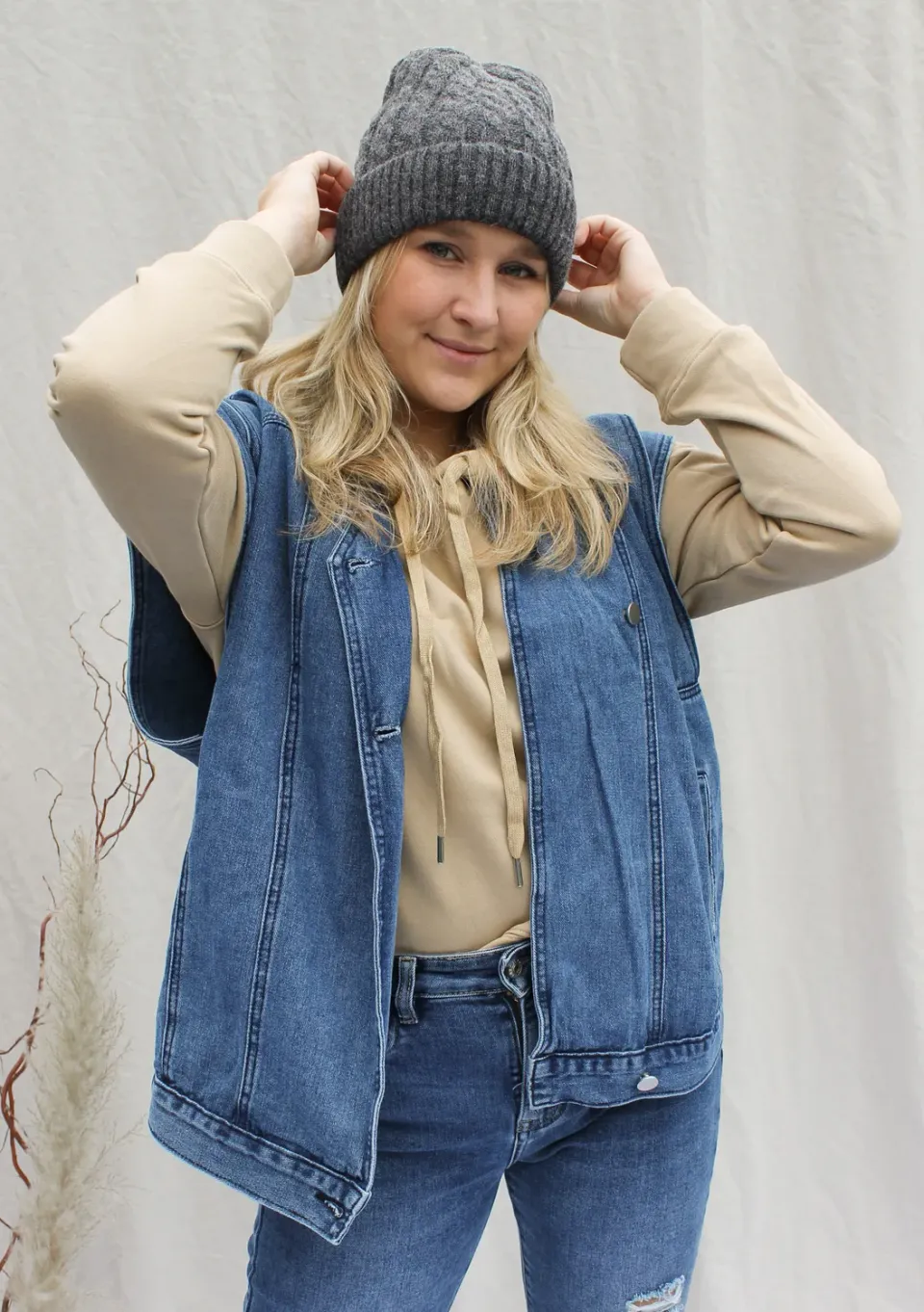 LOVEDRUNKY Biker gilet Denim blauw met ceintuur