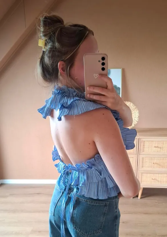 LOVEDRUNKY Ruches Gestreept top blauw open rug