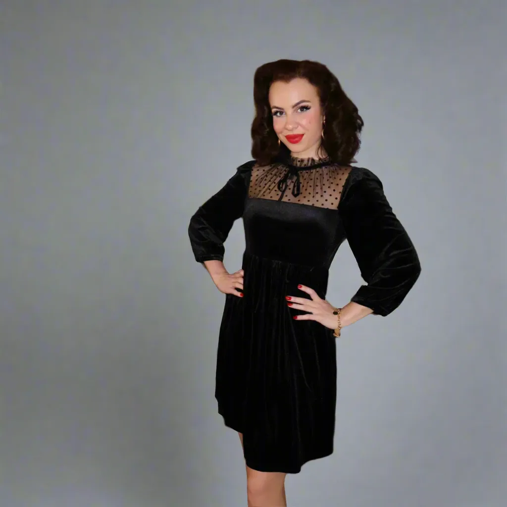 Tatyana Penelope Mini Dress jurk zwart fluweel tule