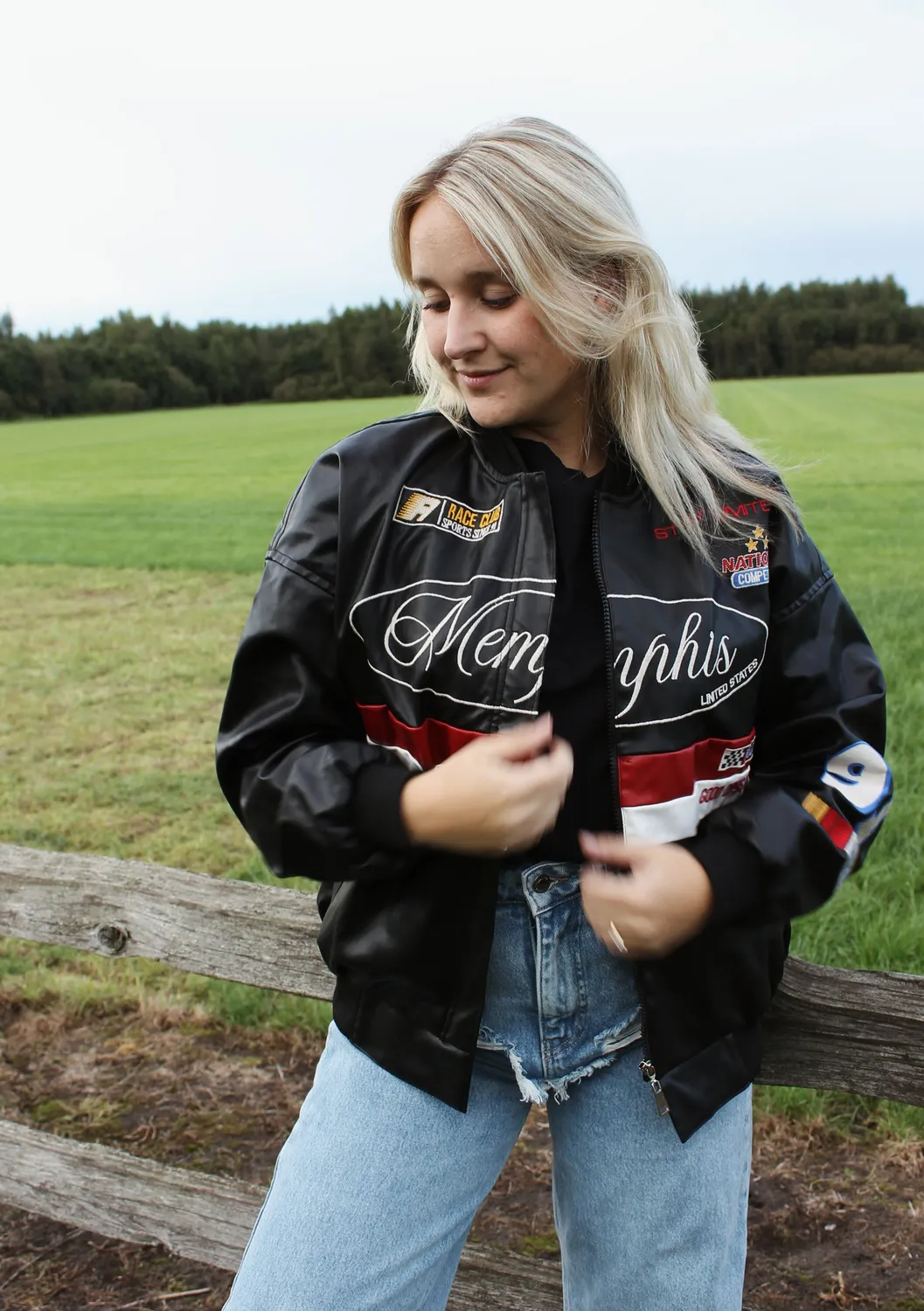LOVEDRUNKY Patches leren bomberjack zwart oversized