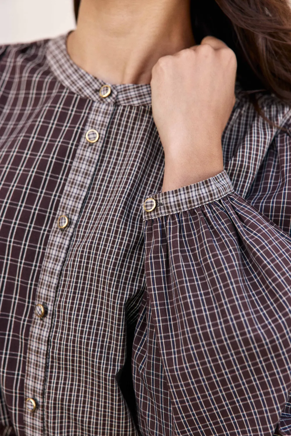 La Petite Etoile Bexia blouse ruitjes bruin patchwork