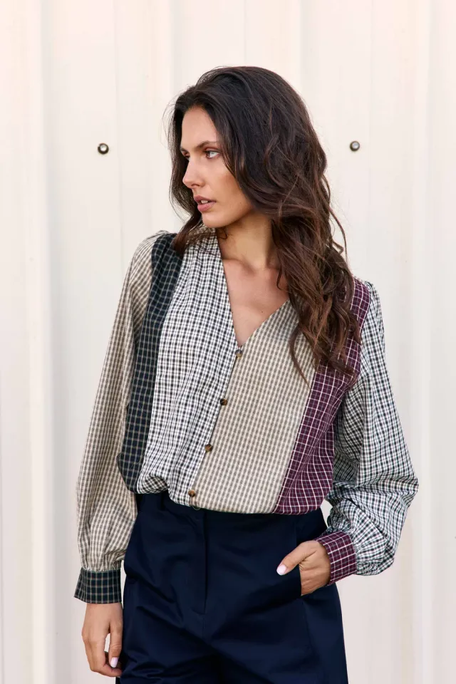 La Petite Etoile Baila blouse kaki patchwork ruit