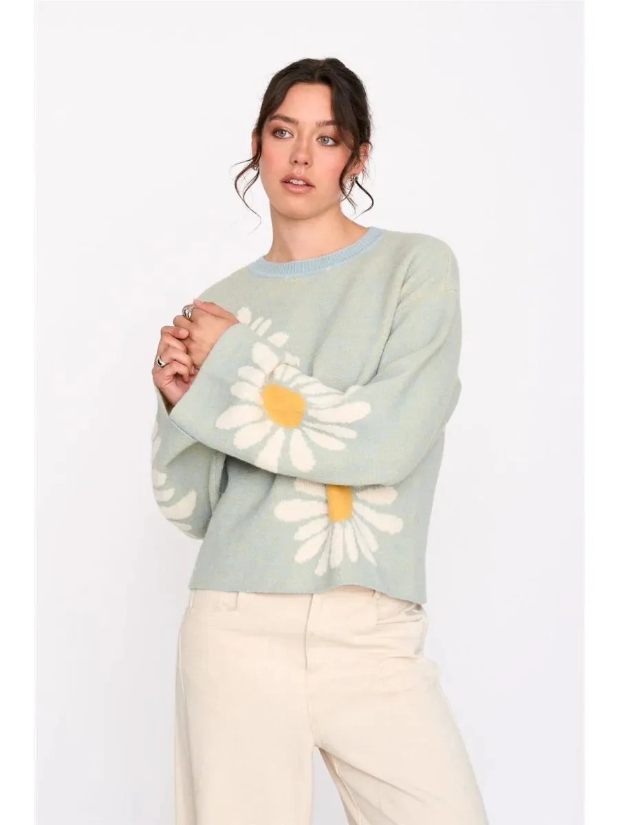 Amiek 24C Madelief trui mint met madelief