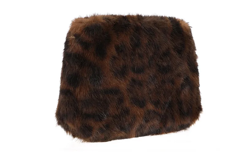 Amiek Borno make-up tasje panter bruin faux fur