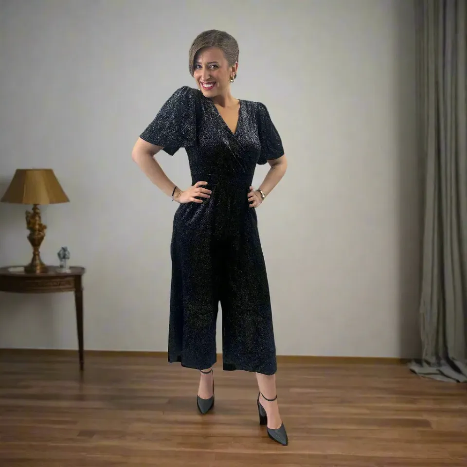 Tatyana Charlie Midnight Dazzle jumpsuit zwart glans