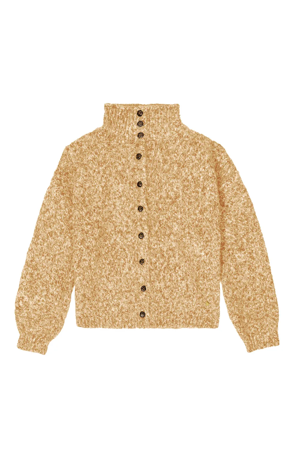 La Petite Etoile Mailan vest camel-ecru grof gebreid
