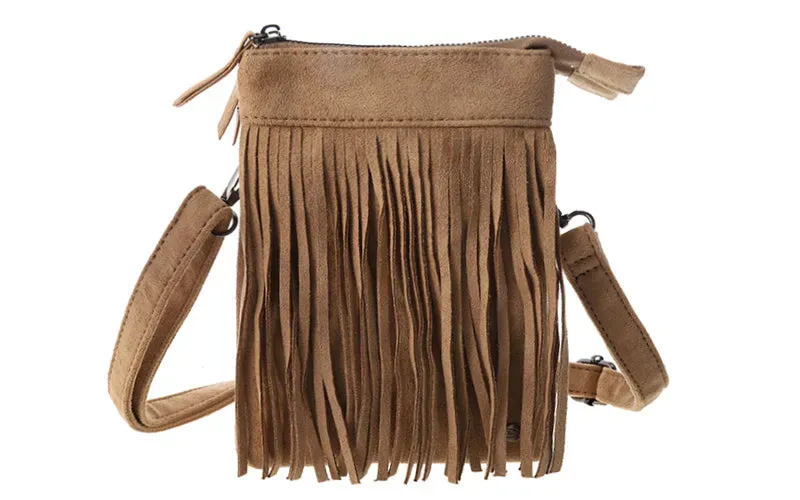 Amiek Lados schoudertasje khaki franjes
